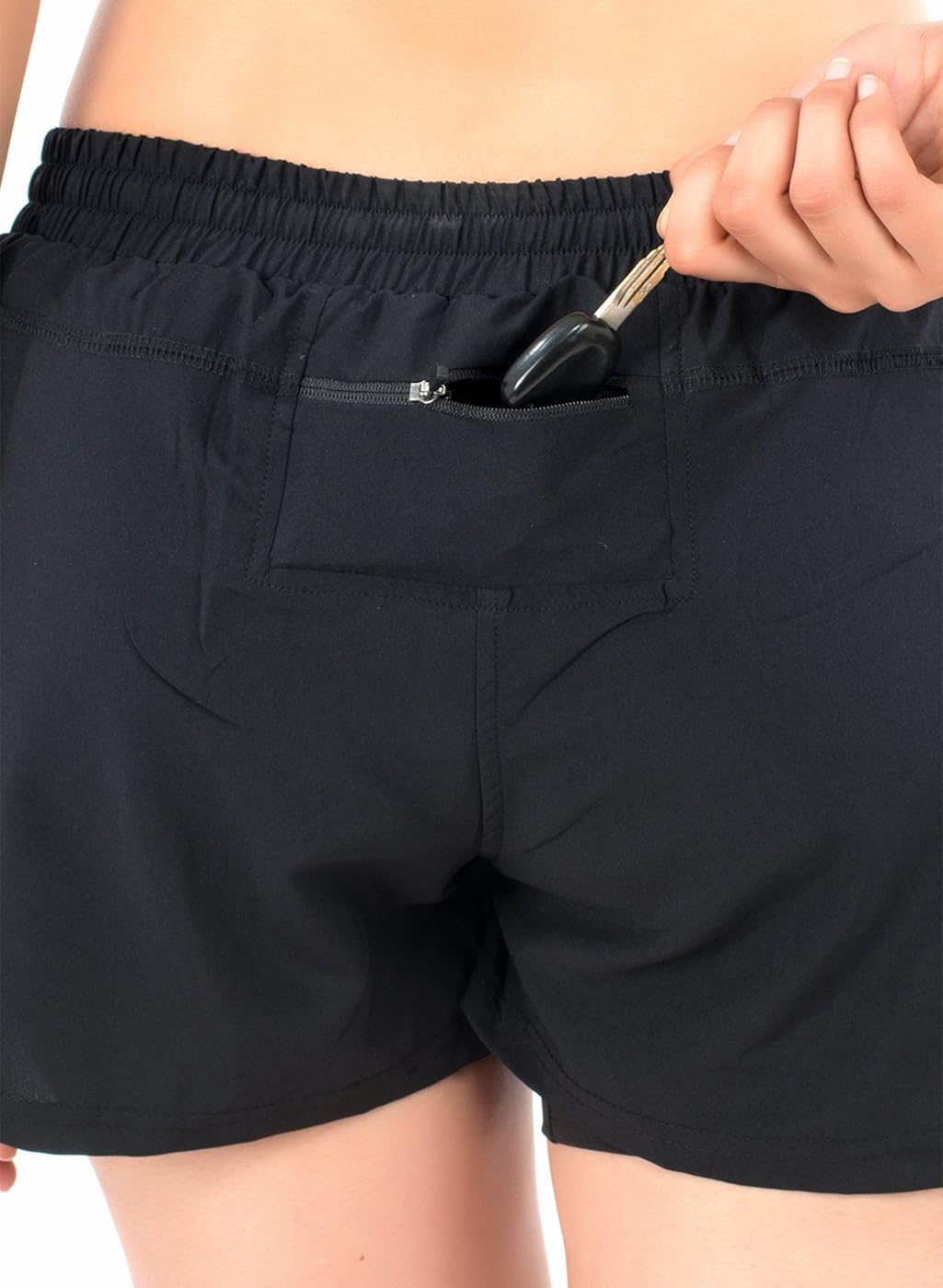 truerevo women&rsquo;s double layered running shorts with phone pocket