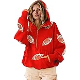 SeekMe Womens Game Day Sweatshirts Football Sequin Hoodies Tailgate Outfits Long Sleeve Zipper Sweaters with Pocket