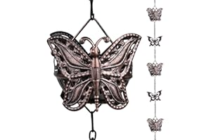 CHAMBTALIE Butterfly Rain Chain for Gutters, 8.5ft Adjustable Rain Chain Cups to Replace Gutter Downspout, Rain Chains for Eaves Drainage, Functional and Decorative Gutter Downspout Alternative, 10 Cups