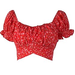 COOUFE Women's Crop Tops Ruffle Short Sleeve Tie