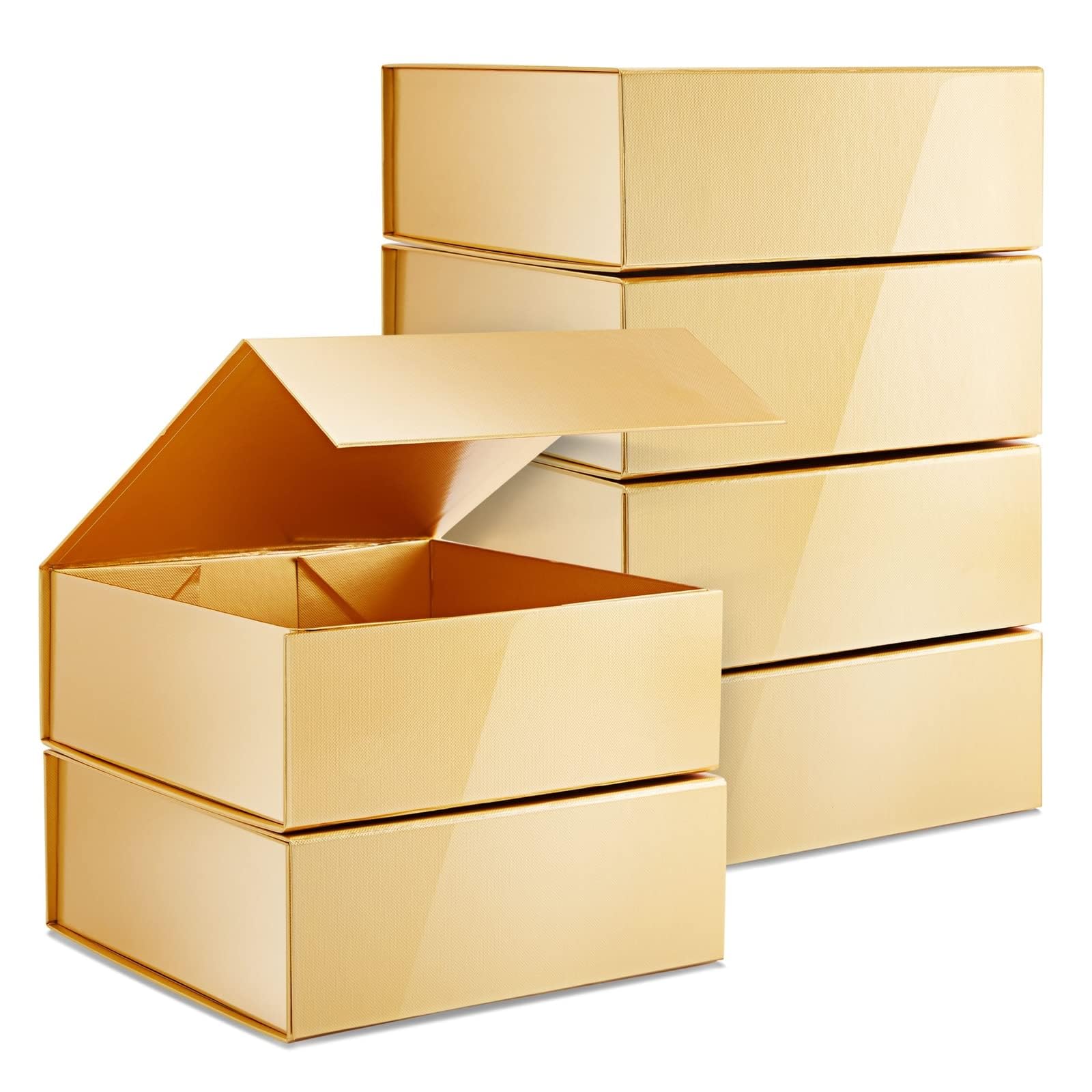 Photo 1 of Stockroom Plus Gift Box with Lid - 6-Pack, 9.5 x 9.5 x 3.5 in, Square Glossy Gold - Proposal Box for Bridesmaid & Groomsmen - Hidden Magnetic Closure
