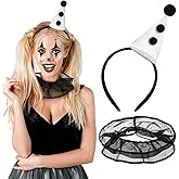 XunYee 2 Pcs Jester Hat Clown Costume for Women Mardi Gras Clown Headband Mesh Ruffle Neck Collar for Carnival Cosplay Party