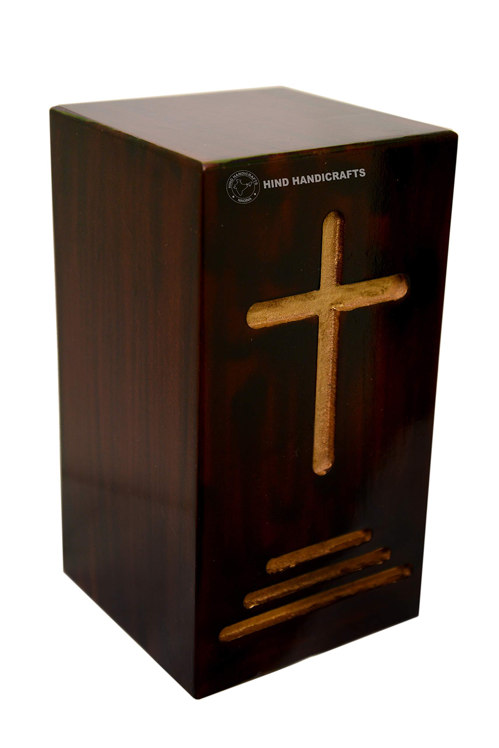 Hind Handicrafts Handmade Wooden Urns for Human Ashes Adult Large, Wooden Cremation Urns for Ashes Engraving, Wooden Funeral Urn Box Engraved, Burial Urns Large - 250 Cu/in (Cross 1)