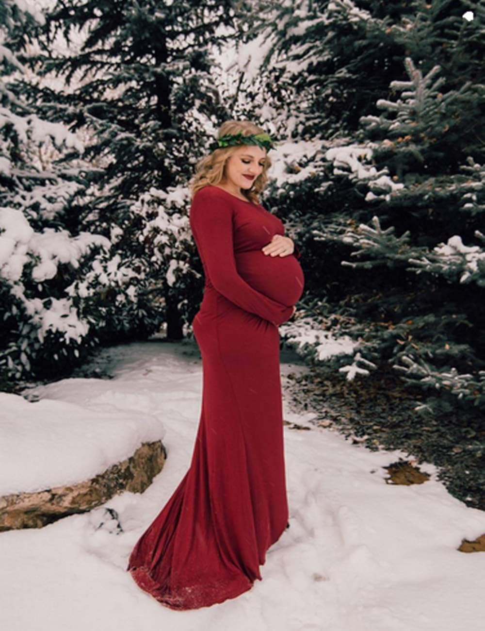 JustVH Maternity Elegant Fitted Maternity Gown Long Sleeve Cross-Front V Neck Slim Fit Maxi Photography Dress for Photoshoot at  Women’s Clothing store