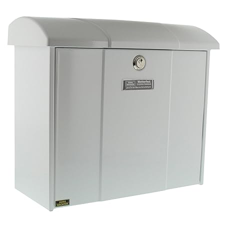 BURG-WÄCHTER Briefkasten mit aufklappbarem Regendach, A4 Einwurf-Format, EU Norm EN 13724, Verzinkter Stahl, Olymp 916 W, Wei