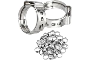 LAZIRO 50Pcs 10.8mm-13.3mm （3/8""）Single Ear Hose Clamp Hose Crimp Clamps Ear Crimp Rings Ear Stepless Hose Clamp Pinch Clamps for Hose Pipe Clamp Tools (3/8inch), Silver