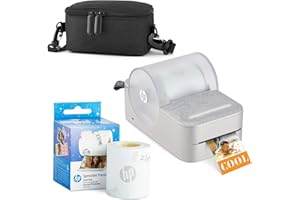 HP Sprocket Panorama Instant Portable Color Label & Photo Printer (Grey) Starter Bundle with case and HP Zink roll