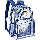 Lee Clear Water Resistant Backpack for Girls - Durable Plastic See Thru Bag for Casual Use, Stadiums, Concerts, Schools (Clear Blue)