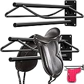 Paterr 2 Pcs Saddle Rack Wall Mount Saddle Stand Pad Rack Horse Tack Storage for English Western Horses Blanket Stall Supplies Accessories(Black,One Bar)