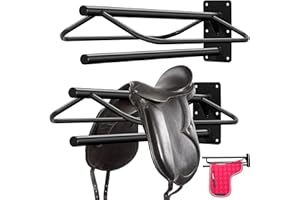 Paterr 2 Pcs Saddle Rack Wall Mount Saddle Stand Pad Rack Horse Tack Storage for English Western Horses Blanket Stall Supplies Accessories(Black,One Bar)