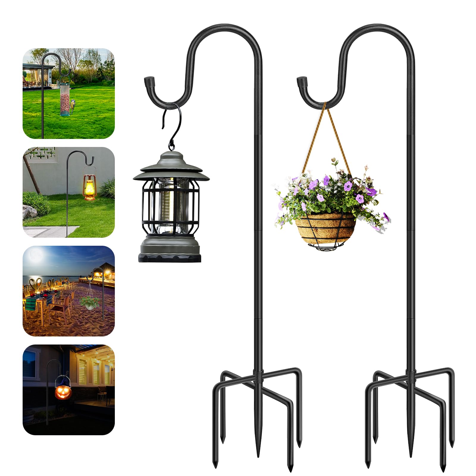 Ceboic Shepherds Crook Hooks, 2 Pack 96cm Adjustable Height Shepherds Hooks with 5 Prong Base, Heavy Duty Metal Garden Border Hook for Lanterns Birdfeeder Mason Jars Lights Weddings Plant Baskets