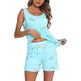 ENJOYNIGHT Womens Pajamas Set Cotton Summer Sleep Tank and Shorts Pjs Sleeveless Sleepwear