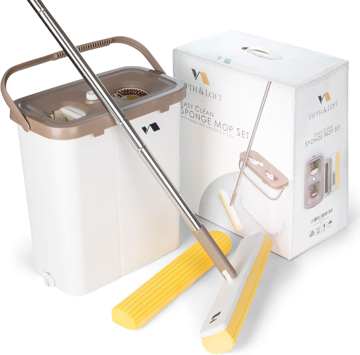 Fifth&Loft Absorbent Sponge Mops and Bucket Set with Self Wringer and Cleaning