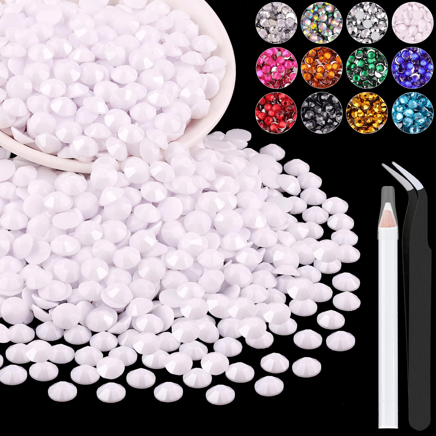 Photo 1 of 1200PCS 6mm Resin Rhinestones in Bulk (White), Bedazzling Flatback Crystals for Crafts DIY Nail Decoration, Gems Charms for Tumbler Shoes Clothing Fabric with Pickup Pen and Tweezers