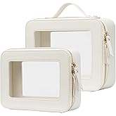 Popvibe Clear Makeup Bag Travel Cosmetic Case Transparent Toiletry Bag with Zipper, Portable Make Up Organizer Traveling Compact Car Bag for Essentials