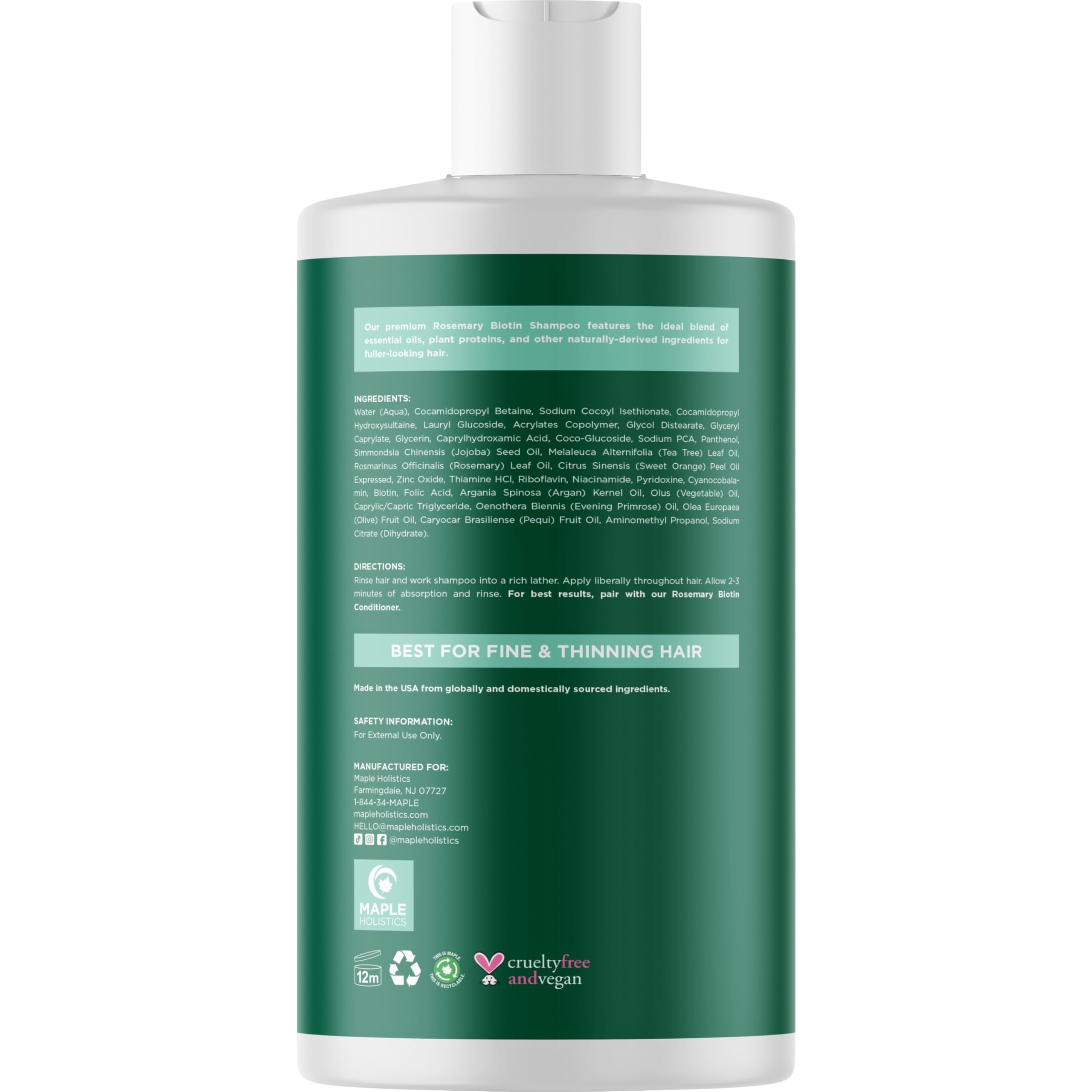 Volumizing Biotin and Rosemary Shampoo - Vegan Rosemary Biotin Shampoo for Thinning Hair for Women and Men with Nourishing B Vitamins & Tea Tree Oil - Paraben Silicone & Sulfate Free (16 Fl Oz)