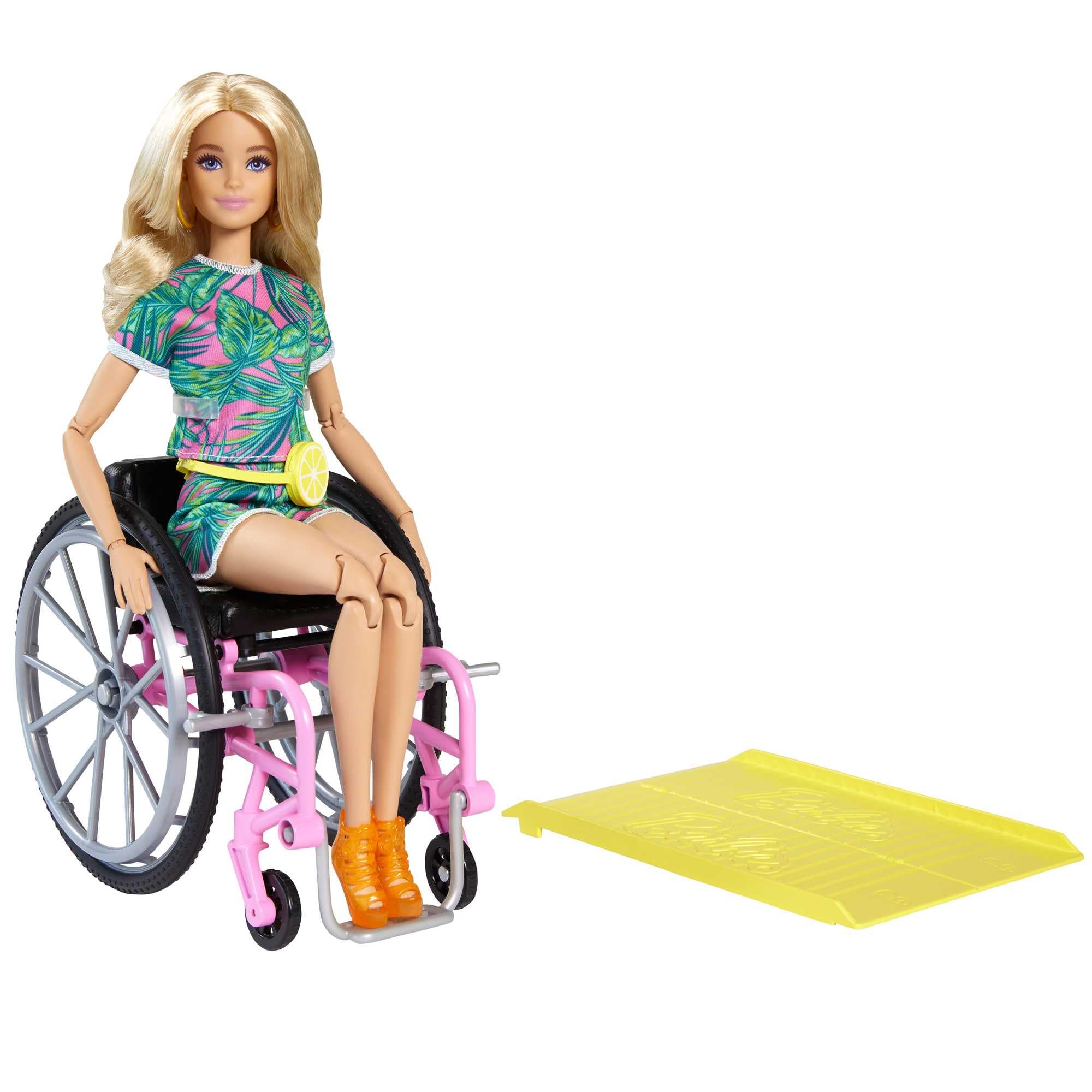 Barbie Fashionistas Doll #165, with Wheelchair & Long Blonde Hair Wearing Tropical Romper, Orange Shoes & Lemon Fanny Pack, Toy for Kids 3 to 8 Years Old, GRB93 — image 1