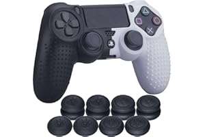 YoRHa Studded Dots Silicone Rubber Gel Customizing Cover for Sony PS4/slim/Pro Dualshock 4 Controller x 1(Black&White) with Pro Thumb Grips x 8