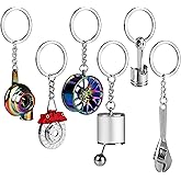 HNYYZL 6Pcs Auto Parts Metal Key Chain,Turbo,Manual Shift Box,Brake Rotor, Wheel Tire Rim, Engine Piston, Wrench Keychain