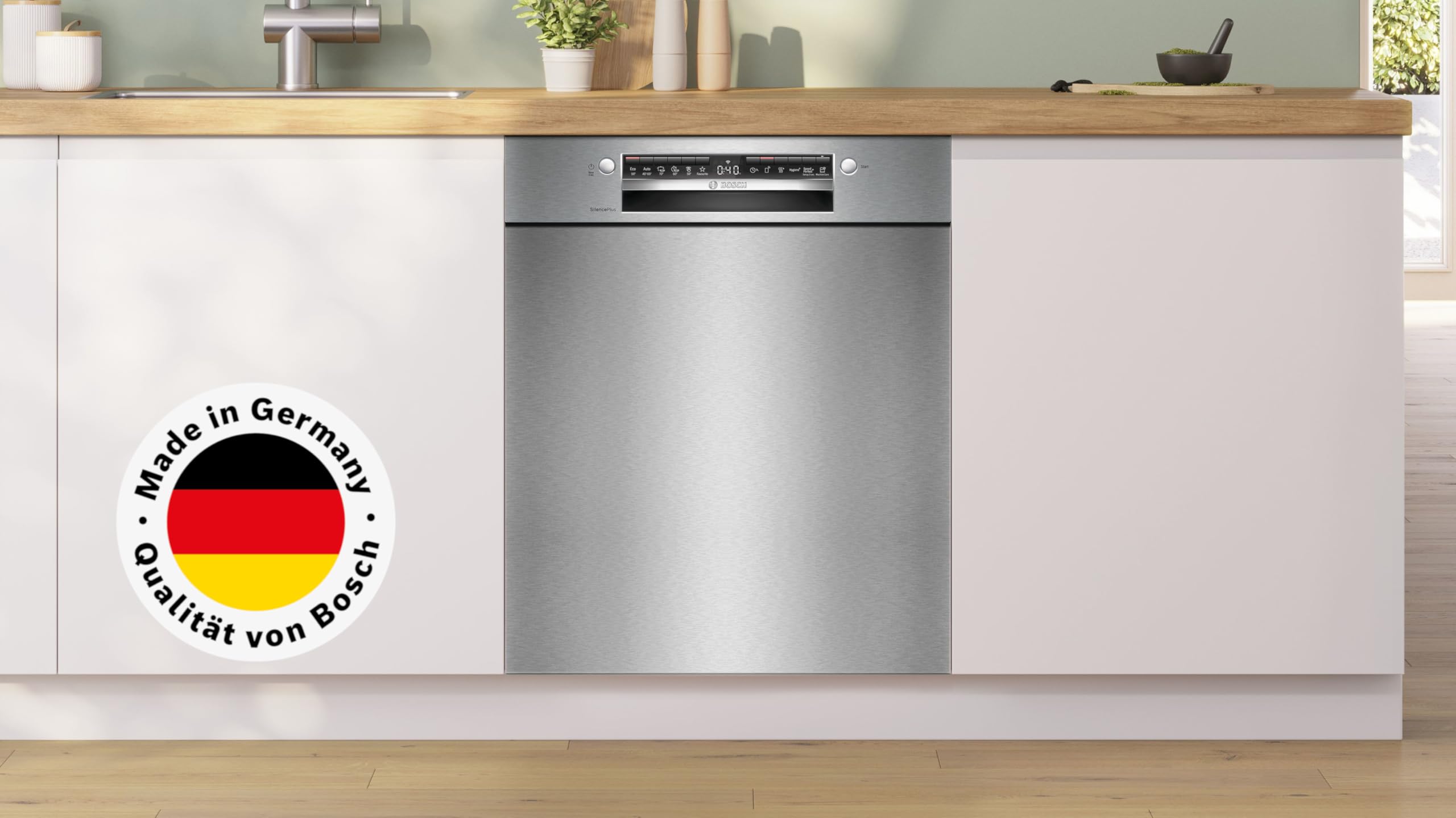 Bosch SMU4ECS32E, Serie 4, Smarter Unterbau Geschirrspüler 60 cm, Besteckschublade, Made in Germany Spülmaschine, extra Trocknen, starke Reinigung, sehr leise, Automatikprogramme, AquaStop, Edelstahl 2