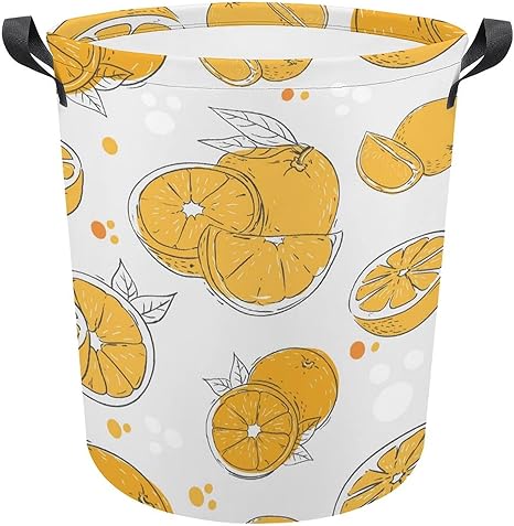 Amazon ランドリーバスケット ランドリーボックス フルーツ柄 オレンジ 洗濯物入れ 洗濯物用かご おもちゃの収納 汚れた服の収納 バスケット 取っ手付き 折り畳み式 雑貨整理 大容量 リビング 寝室 おしゃれ 円形 ランドリー収納 オンライン通販