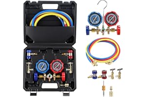 GEARLAST Digital HVAC Manifold Gauge Set, 3 Way AC Refrigerant Pressure Gauge for R134 R22 R12 R502, Recharge & Recovery Professional Automotive & Air Conditioning Tool Kit with Hoses