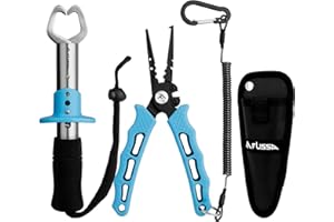 FLISSA 7-1/2 Inch Fishing Pliers, 420 Stainless Steel Fish Pliers, Corrosion Resistant Fishing Pliers Hook Remover, Split Ring Pliers for Fishing with Braid Cutters, Sheath and Lanyard