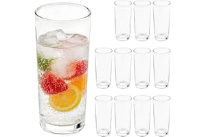 Neavessi Set of 12 Highball Glasses, Tall Drinking Glasses, 14oz/400ml Cocktail Glass Set, Lead-Free Crystal Glassware for Dr