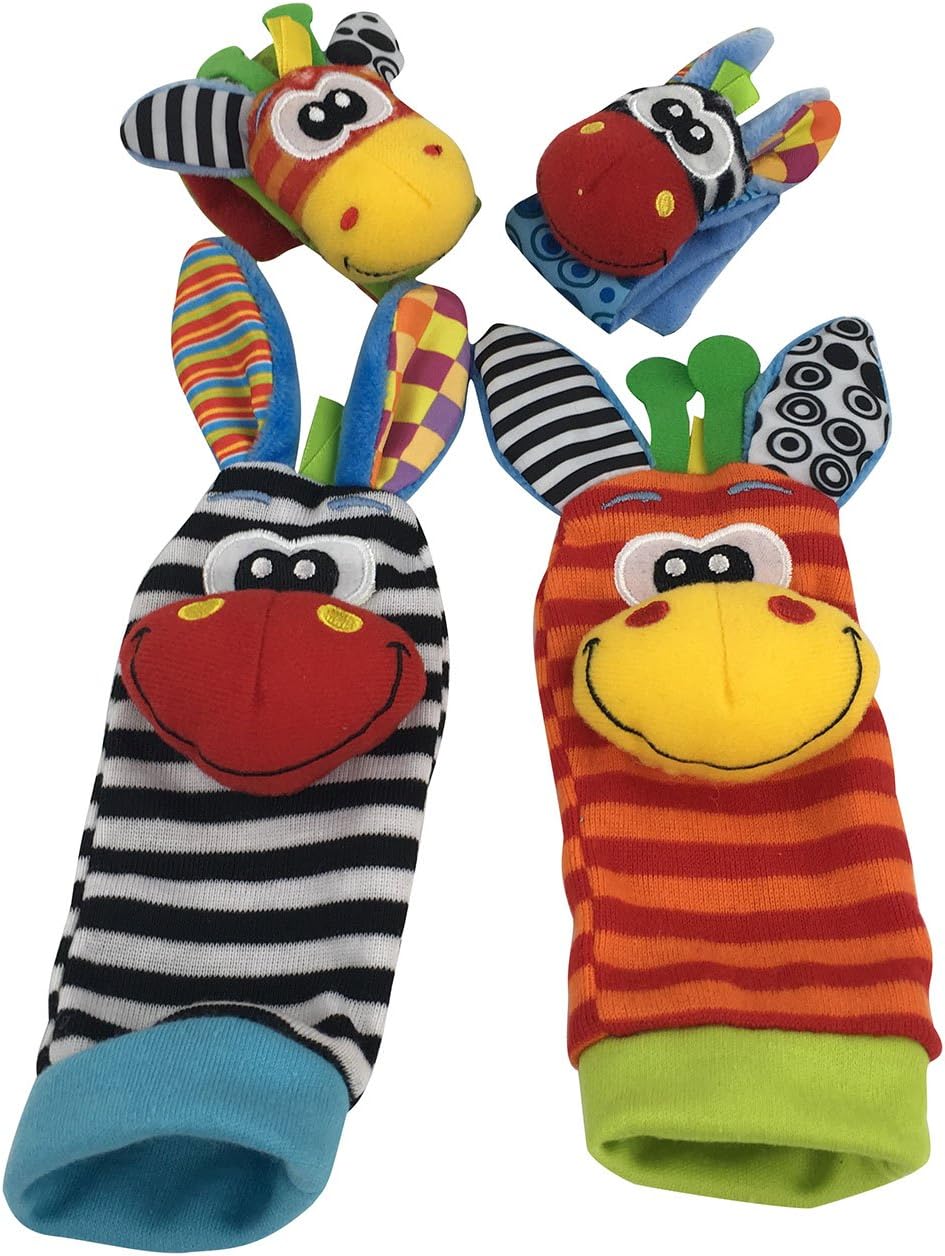 4 x Baby Infant Soft Toy Wrist Rattles Hands Foots finders Developmental