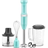KitchenAid Variable Speed Corded Hand Blender with Attachments, KHBV83 | Includes Blending Pitcher, Whisk, And Chopper Attachments, Removable 8" Blending Arm, Variable Speed Trigger, Aqua Sky