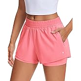 Stelle Women's 2 in 1 Running Shorts Athletic Workout Gym Shorts High Waisted Shorts with Liner Zipper Pockets