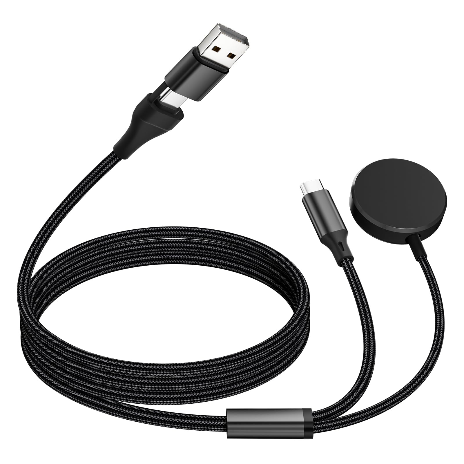 cugunu USB A/C to Galaxy Watch/USB C Multiple Portable Travel Charger Cable, 2-in-2 Car Magnetic Wireless Charging Cord Compatible with Samsung Watch 8/7/6/5/4/3/ Android Phone