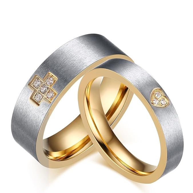 Blisfille Partnerringe Silber Damen Ringe Gold Herren Damen Gold Kreuz Herz Ice Frosted Gebürstet Glatt Hoch Poliert Zirkonia