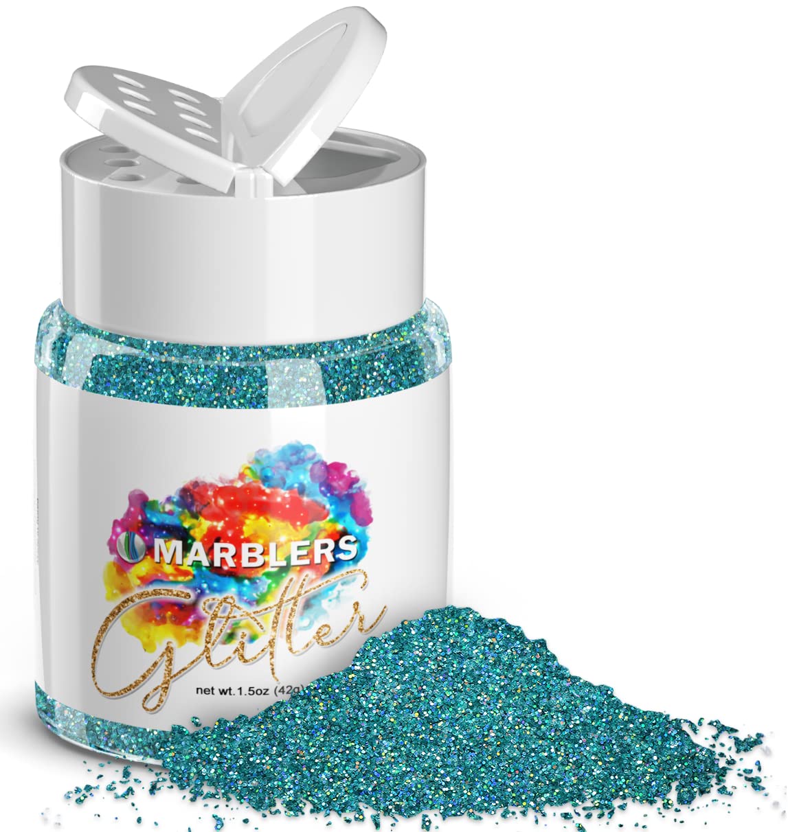 MARBLERS Holographic Glitter [Holo Teal] 1.5oz (42g) | Fine | Non-Toxic, Vegan, Cruelty-Free | Face, Body, Eyeshadow, Hair, Festival, Party Makeup | Nail Art, Polish | Resin, Tumbler, Slime, Craft — image 1