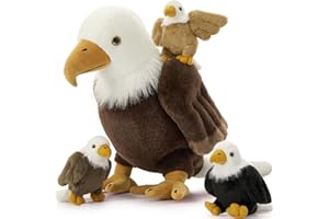 BENINY 4Pcs Bald Eagle Stuffed Animal Plush, 18 Inch Mommy Eagle Plush with 3 Baby Bald Eagles, Stuffed Bald Eagle Plushie Toy Gifts for Boys and Kids
