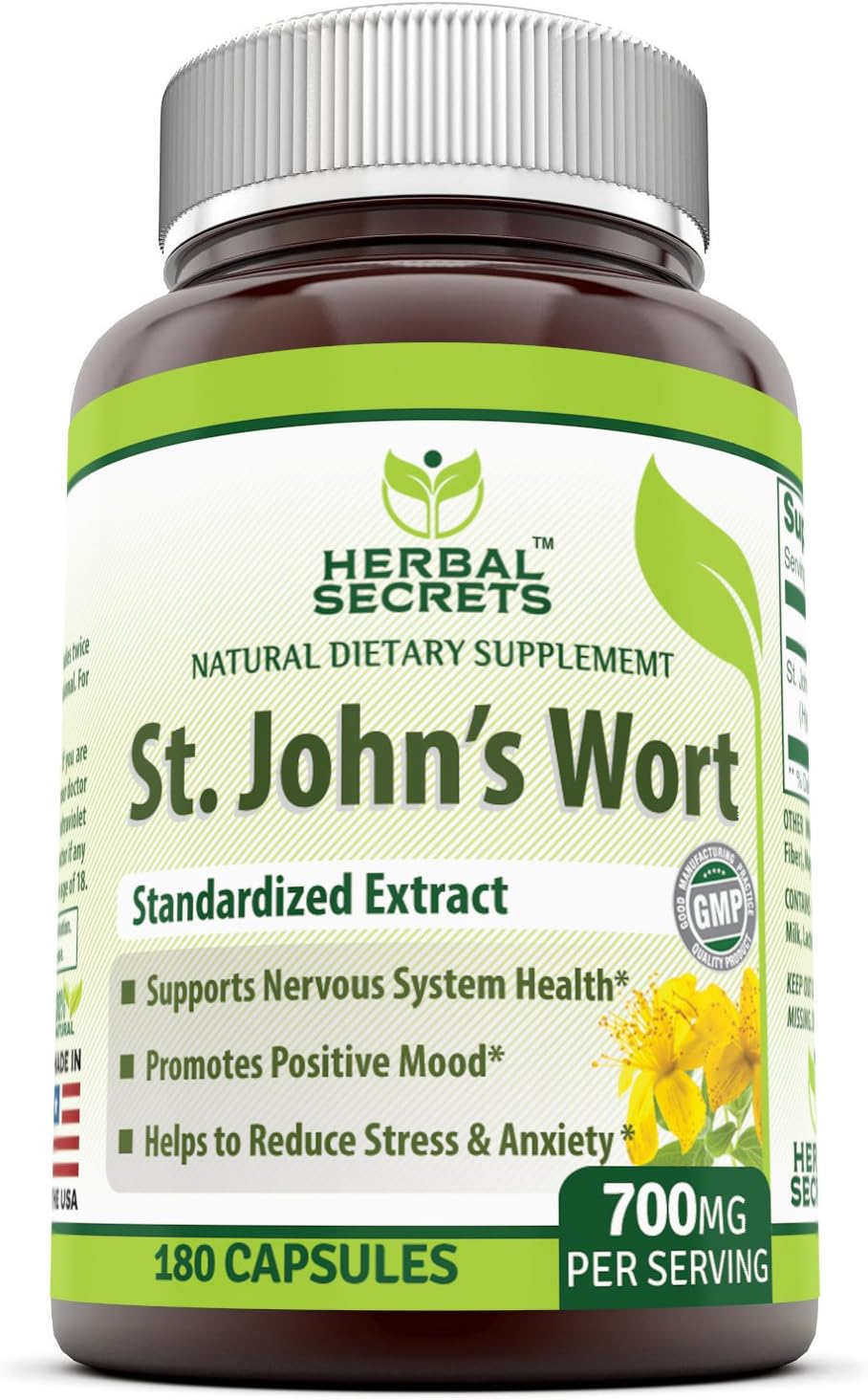 Herbal Secrets St. John's Wort 700 Mg 180 Capsules (Non-GMO) - Supports Feelings of Calm and Relaxation* Helps Maintain a Positive Mood*: Health & Personal Care