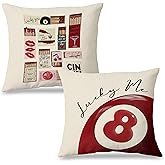 Exqcom Trendy Lucky 8 Ball Pillow Covers 18x18 Set of 2, Retro Funky Red Billiards Decorative Throw Pillow Covers for Girls Room Bedroom Dorm Apartment Home