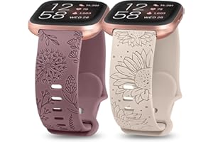 Minyee 2 Packs Floral Engraved Band Compatible with Fitbit Versa 2/Fitbit Versa/Versa Lite Bands Women, Cute Soft Silicone Sunflower Dandelion Sport Designer Fancy Summer Strap for Versa 2 Smart Watch