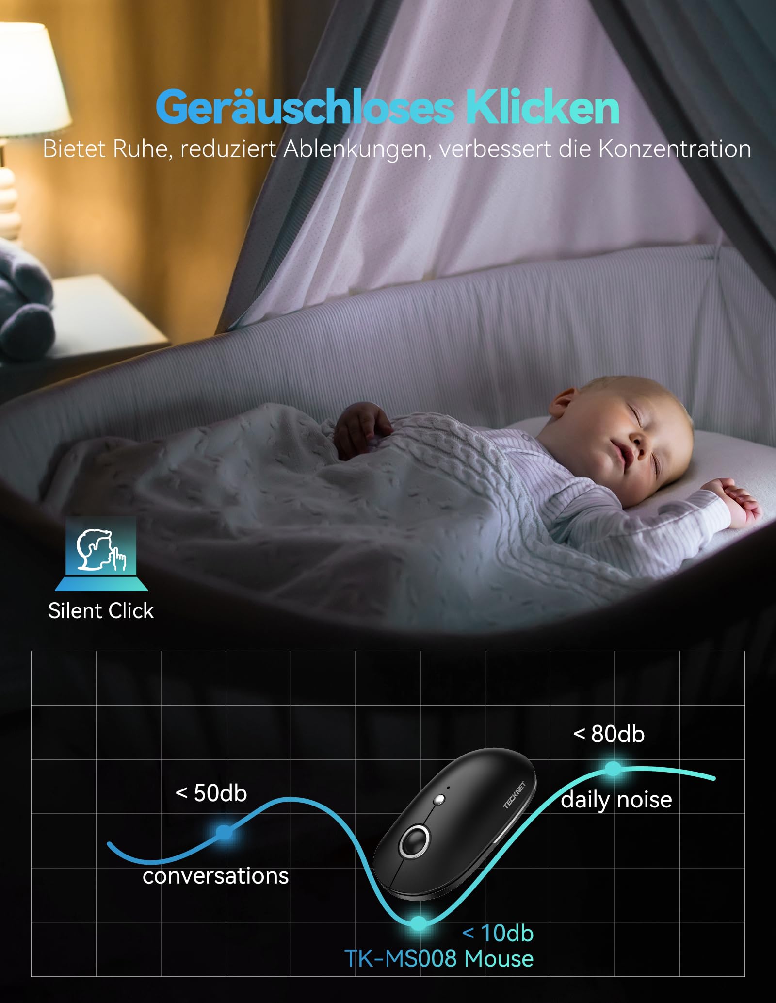 TECKNET Slim Maus Kabellos, 2,4 GHz Funkmaus mit USB C Adapter, 4800 DPI Maus mit 5 DPI Einstellbar, Silent Mouse, Ultra DüNne Wireless Mouse, Computermaus fur Mac/PC/Laptop,18 Monate Akkulaufzeit 8
