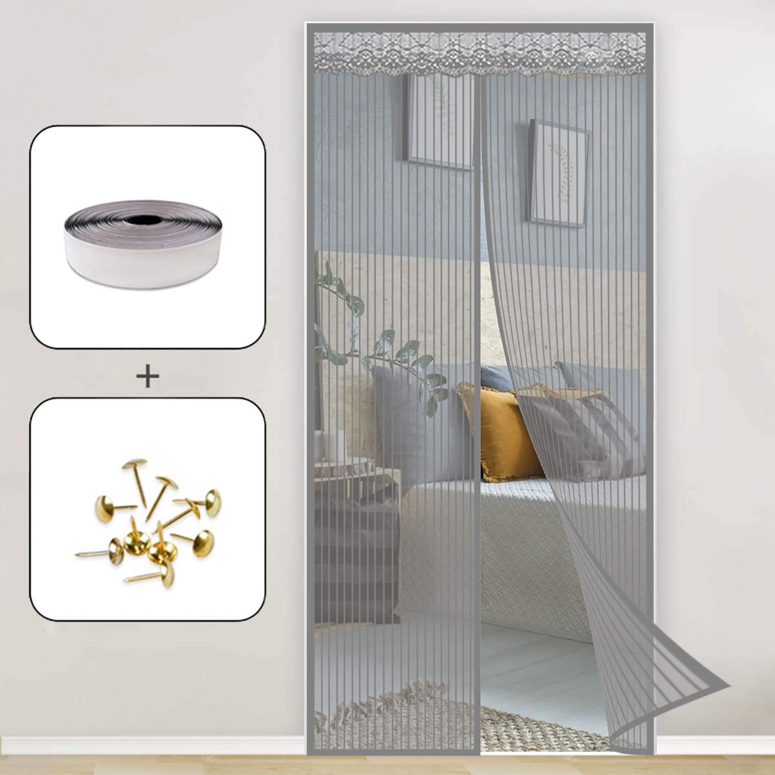 Magnetic Fly Insect Screen Door, 170x200cm Hands