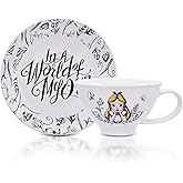 Disney Alice In Wonderland World of My Own 12-ounce Ceramic Teacup and Saucer Set | Tea Party Gift Set For Coffee, Espresso, Mocha, Latte | Cute Gifts and Collectibles