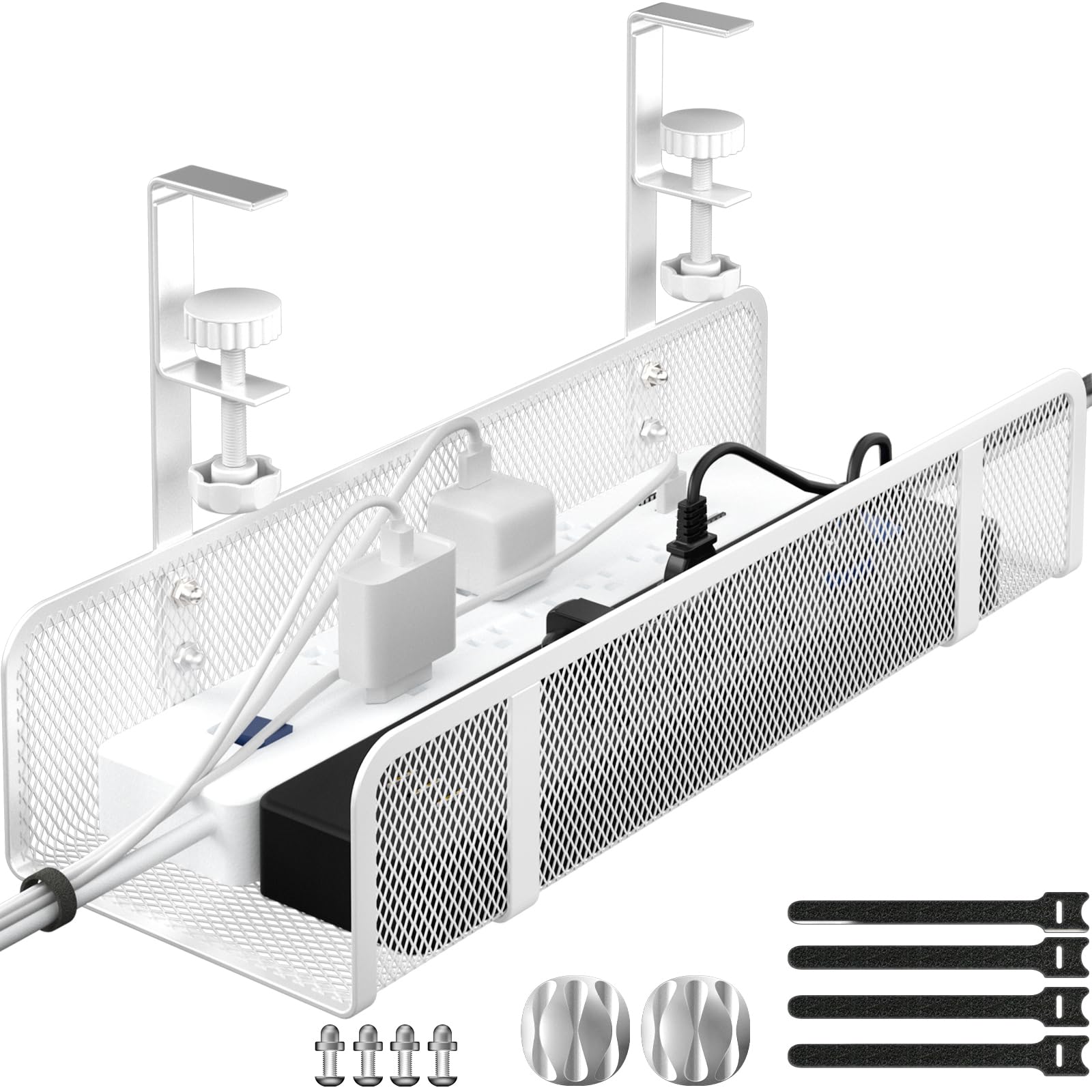 Photo 1 of Under Desk Cable Management Tray, Wire Management Desk Cable Organizer Cable Management Box, Cord Organizer Under Desk Storage Cable Raceways for Office, Home - No Damage to Desk No Drill