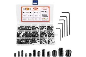 Hapric 600 Pcs 14 Size Set Screw Assortment Kit M3/M4/M5/M6/M8 Head Socket Hex Metric Set Screws Assortment Kit Black Zinc Plated 12.9 Alloy Steel Cup-Point Screws