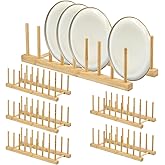 TKSDWBLTY 6 Pack Bamboo Dish Dying Rack 8-Slot Wooden Plate Stand Holder Pot Lid Organizer Home Kitchen Cabinet Drainer Storage Racks for Dish, Pots, Lids, Bowls, Cups, Cutting Boards, Books
