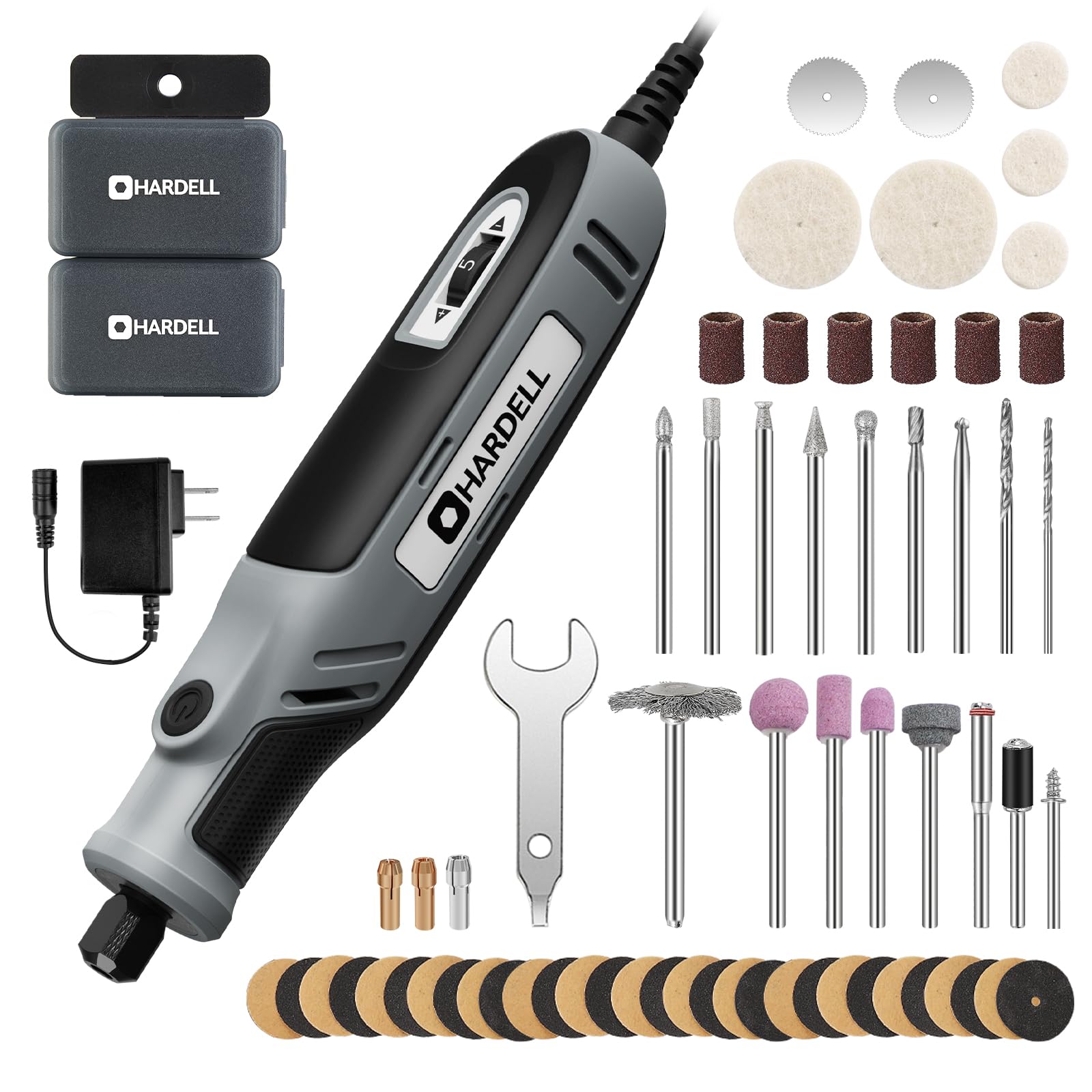 View 1 of HARDELL 18V Mini Rotary Tool, Corded Rotary Tool, 5-Speed, Multi-Purpose Rotary Tool Kit with 64 Accessories for Engraving, Drilling, Sanding, Grinding, Polishing, Carving, Etching, DIY Crafting