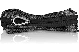 XPV AUTO XPV SK75 1/4" x 49‘ Dyneema Synthetic Winch Rope Cable with Black Protecting Sleeve for SUV ATV UTV Vehicle Boat Car （10000LBS）(Black)