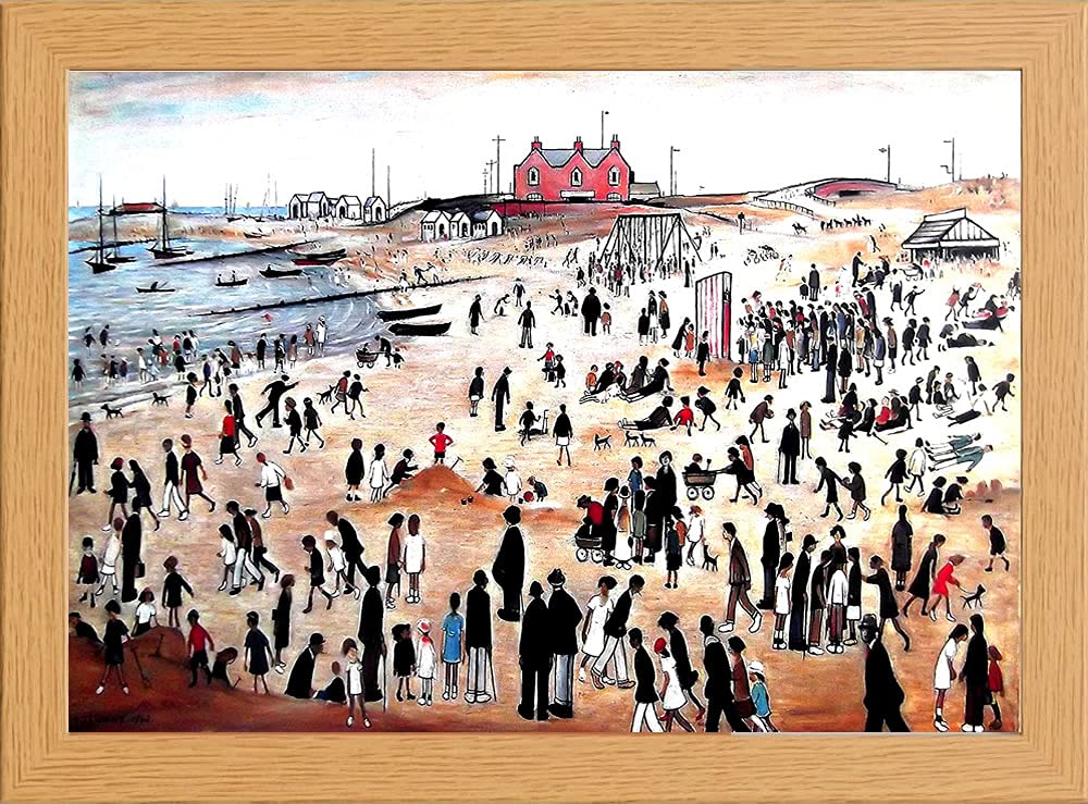 stortvalley Lowry Matchstick Men Print in Glass Fronted 10" x 13.5" Frame (SEASIDE)