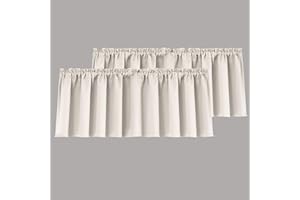Mrs.Naturall Cream White Window Valances for Living Room 2 Pack Rod Pocket Light Blocking Thermal Insulated Blackout Boho Farmhouse Kitchen Valance for Small Windows 52 x 18 Inch Length Ivory