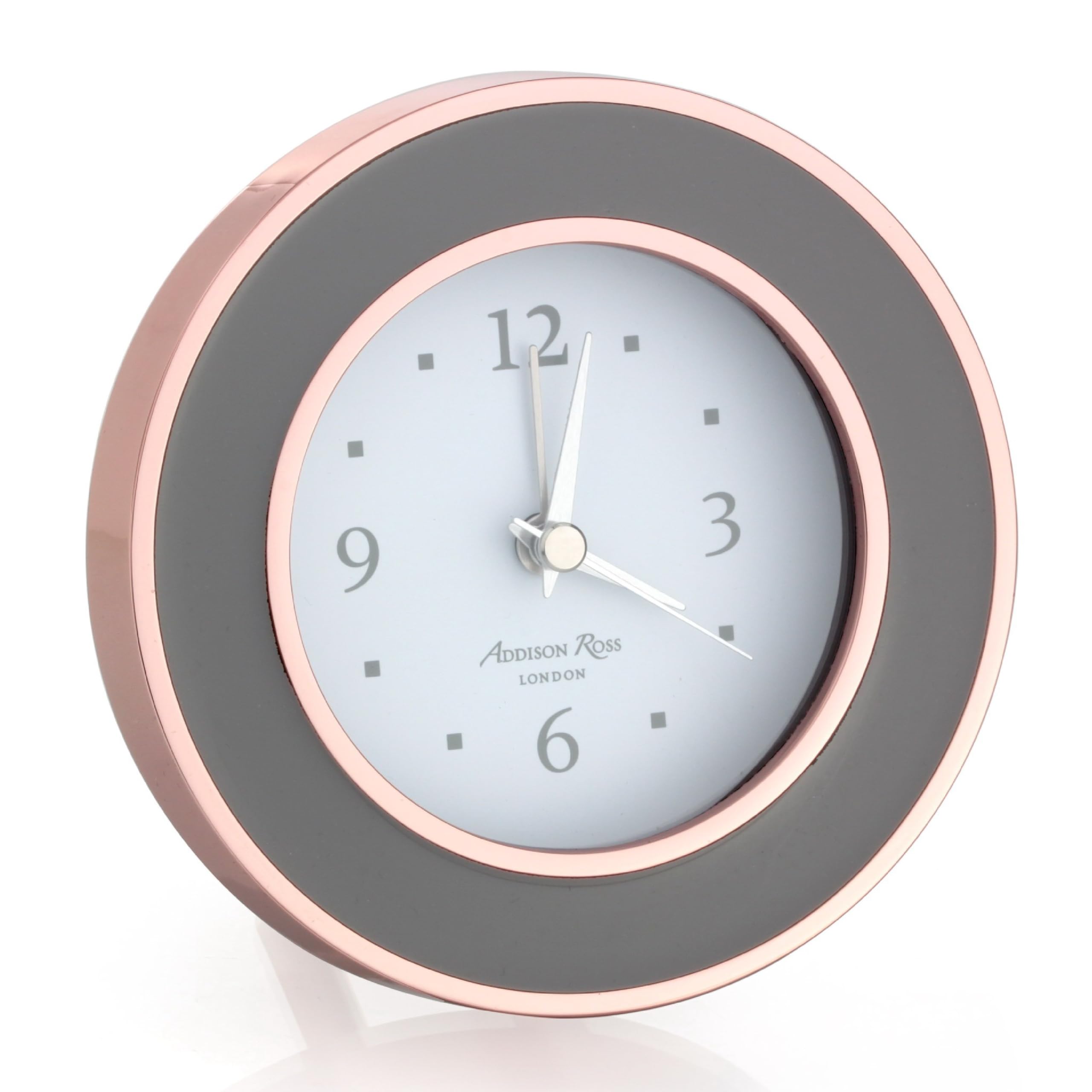 Addison Ross Battery Alarm Clock – Silent Sweep – Compact & Stylish – Alarm Clock Bedside – Velvet-Backed Design/Home & Office Decor – Rose Gold & Taupe Enamel
