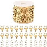 Pandahall 16.4 Feet 14K Gold Plated Paperclip Chains Brass Flat Oval Paperclip Necklace Chains Bulk with Lobster Clasps Jump Rings for DIY Jewelry Making